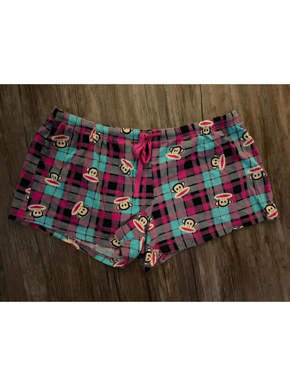 Y2K Paul Frank Julius Monkey Plaid Fleece Pajama Shorts XL